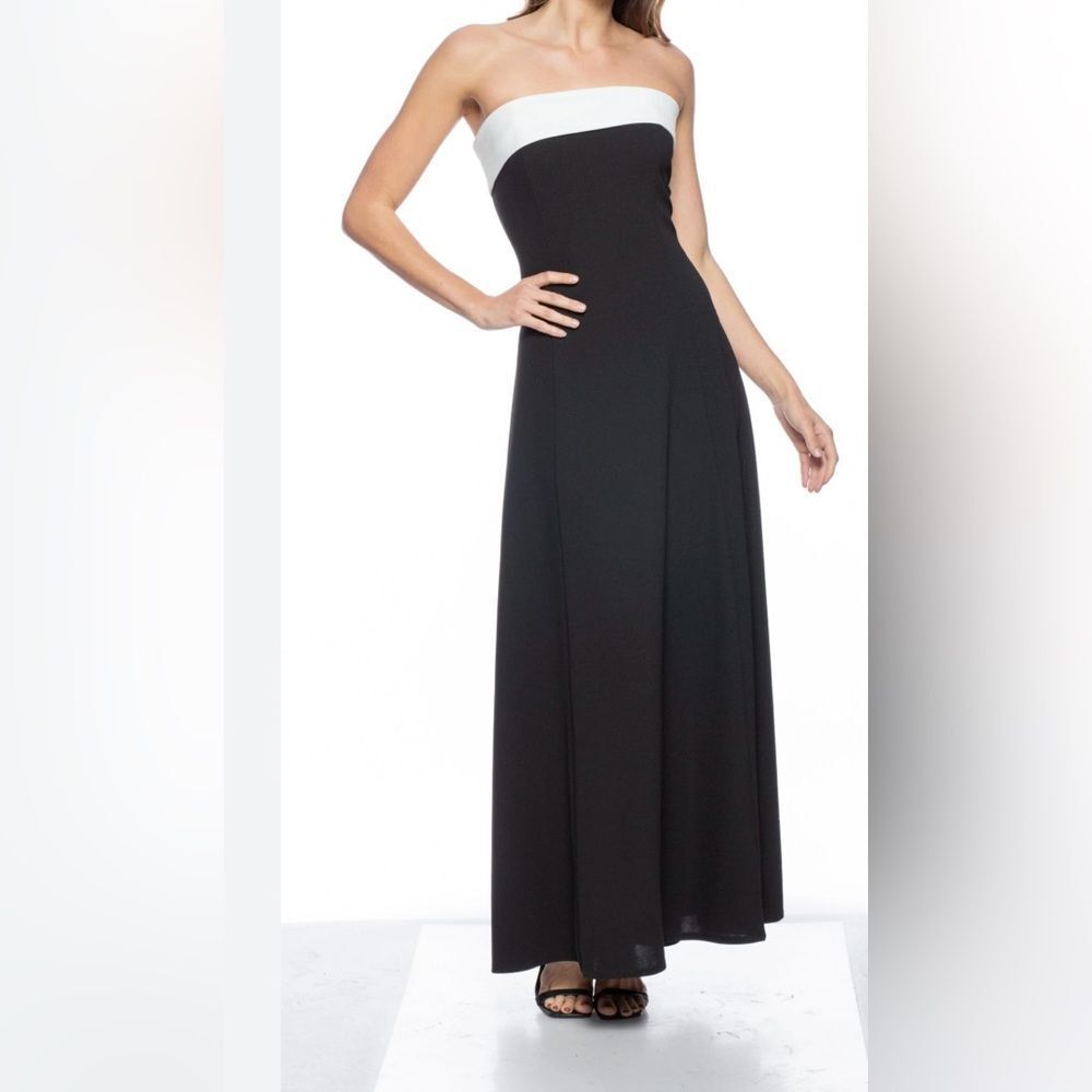 MARINA Elegant Strapless Black and‎ White Gown